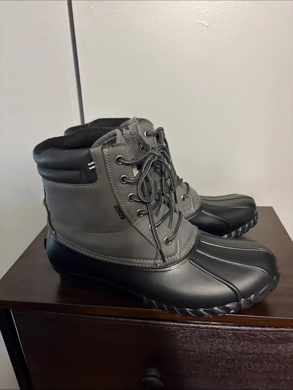 Nautica Men's Gray and Black Lace-Up Waterproof Boots